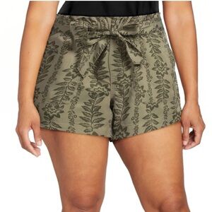 TIME AND TRU Women's Tencel Belted Shorts Sea Turtle Green Size Large